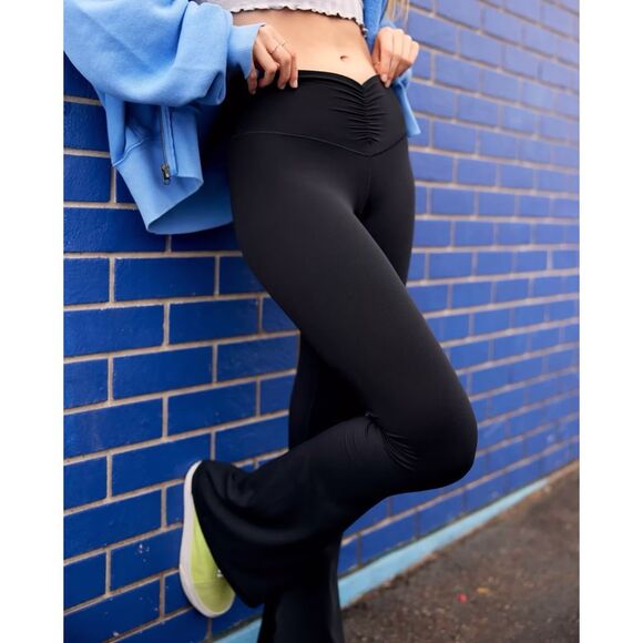 aerie Pants - OFFLINE By Aerie Real Me High Rise Waisted Ruched Flare Leggings Black Large L